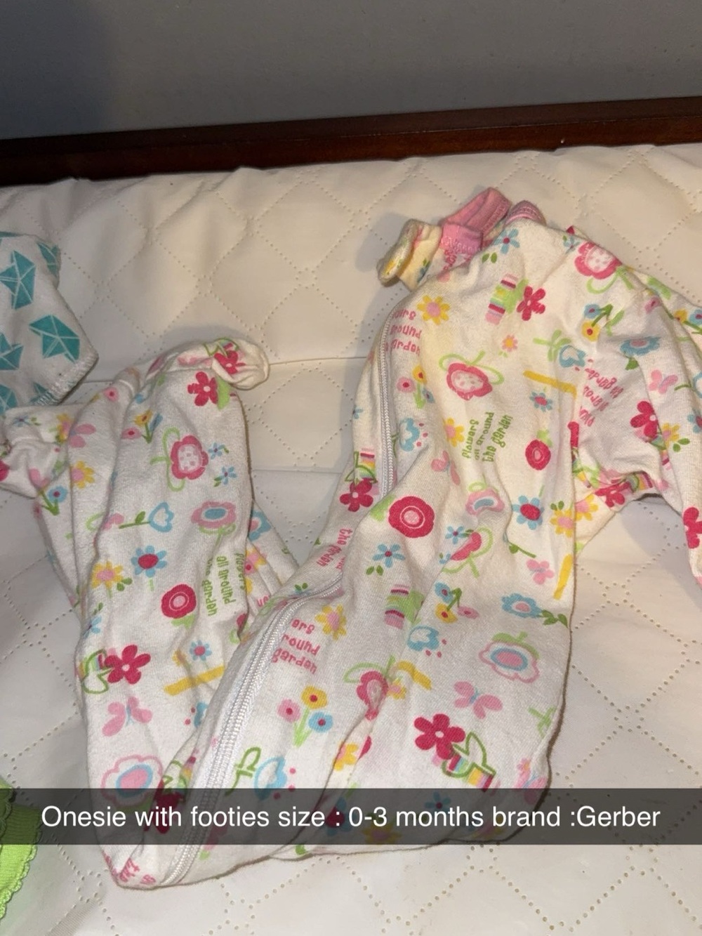 Gerber White Floral & Pink Accent Footed One-Piece